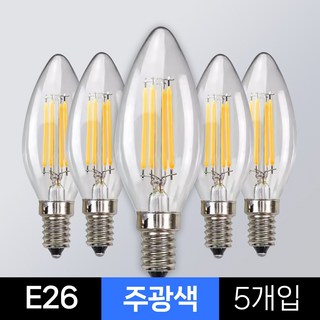 LED 촛대구 전구색 에디슨전구 카페조명 샹들리에 전구 KS인증, E26 / 주광색(흰색 빛), 5개