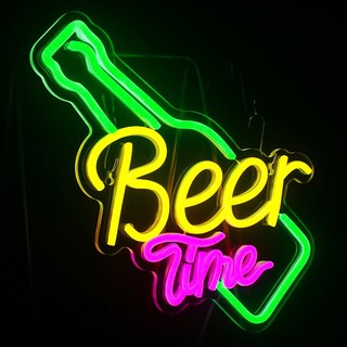 LED 네온사인 간판 바 호프집 술집 40*23 cm 홈 인테리어 등 밝기를 조절할 수 있습니다, Beertime