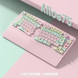 Feker Alice75 E-스포츠 기계식 키보드 블루투스 무선 알루미늄 핫 스왑 낮은 지연 게이밍 인체공학 맞춤, 01 분홍색