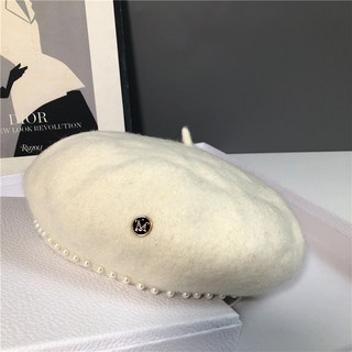 패션 여성 겨울 베레 모자 빈티지 진주 베레모 트렌디 여자 화가모자 빵모자 YJW