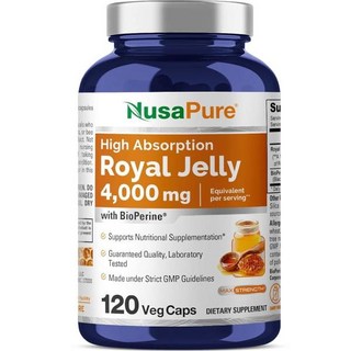 NusaPure Royal Jelly 4000mg - 식물성 캡슐 120개(GMO 프리 글루텐 프리 바이오페린), 1개, 120정
