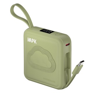 와피크 초소형 미니 보조배터리 M2 10000mAh 기내반입 잔량표시 내장케이블, 그린