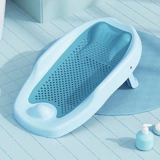 아기욕조 등받이 이동식 샤워 가정용 베이비욕조, 블루(고급)+온도계+공+컵 +목 베개