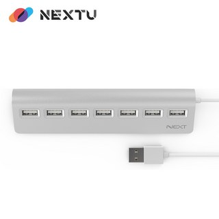 넥스트유 USB 2.0 7포트 무전원 USB허브 NEXT-717UH, Silver (1년무상 A/S), 1개