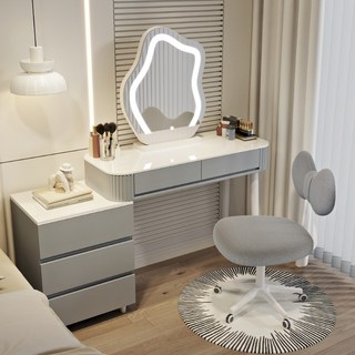 세련된 LED 조명 화장대 확장형 서랍장 수납 화장대, 100cm, Y02+판다 의자+구름 거울