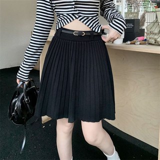 모몰라티 여성용 하이웨스트 플리츠 에이라인 주름치마 미니 울 스커트