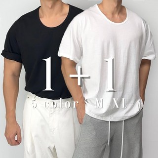 1+1 머슬핏 U넥 유넥 반팔 티셔츠