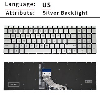 HP 파빌리온 정 러시아 미국 RU 15-DA 15-EC 17-BY TPN-C135, 04  SILVER BACKLIT, 1개