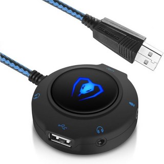 마이콜린둔 외장 사운드 카드 USB 허브 포트 오디오 어댑터와 PC 노트북용 3.5mm 마이크로 잭. 플러그 앤 플레이 블루, 마이콜린둔 외장 사운드 카드 USB 허브 USB 포트, 1개