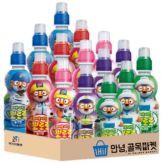 [안녕골목마켓] 뽀로로 음료수 밀크맛3개 딸기맛3개 블루베리맛3개 사과맛3개 복숭아맛3개 5종 총15개, 1세트, 235ml