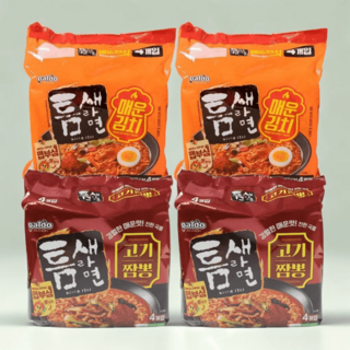 팔도 라면 틈새라면 김치 4개입 2봉 고기짬뽕 4개입 2봉 총16개, 16개 대표 이미지 - 짬뽕라면 추천