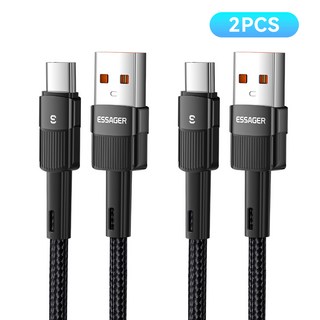 Essager 100W 7A C타입 고속 충전케이블 iphone 16 충전 지원, 2개, 블랙, 2m