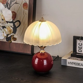 빈티지 무드등 램프 테이블 서재 유럽풍 도자기, 5W 단색 웜라이트, 와인색유리 덮개