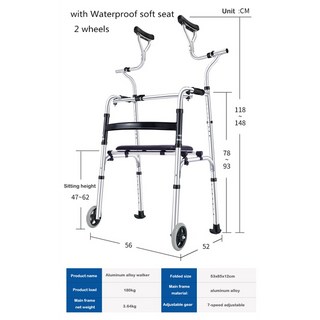 지팡이의자 노인 재활 워커 장치 겨드랑이 목발 워킹 스틱 장애인 Rollator 알루미늄 합금 스탠딩 프레임, 1개