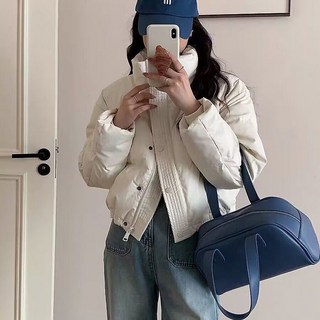 POMTOR 순색 PU가죽 패딩 여 숏 겨울 도톰 캐주얼 슬림핏 코트 상의