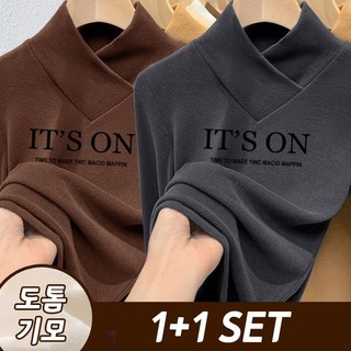 1+1 여성긴팔티 가을겨울 스판 반목티 도톰 기모 브이넥 티셔츠 풀오버 레터링 이너티 상의