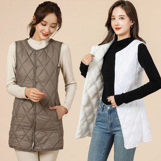 JUSTFEELING 램스울 안감 라운드넥 보온성 좋은 이너웨어 패딩조끼 슬림핏 기모 도톰 롱 베스트