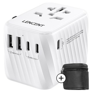 LENCENT 100-250V 5포트 전세계 여행용 해외 멀티 플러그 어댑터 2 USB A + 3 Type C 화이트 PA058W-2A3C 1개 상품 이미지