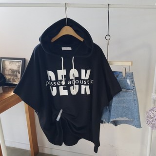 상상그이상 여성용 국내제작 데스크 후드 티셔츠 포인트 영문 레터링 루즈핏 반팔 티셔츠