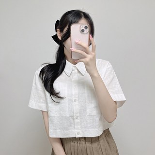 색감맛집 여성 린넨셔츠 반팔셔츠 크롭셔츠 여름셔츠