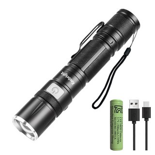 Keebright 초강력 LED 줌 손전등 휴대용 후레쉬 가벼운 미니 고휘도 5단계 조절 충전식 IPX4 방수 써치라이트, black, 1개