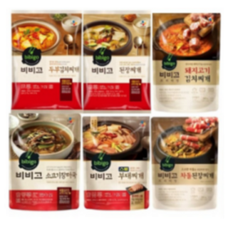 [꾸리미] CJ 비비고 즉석 찌개 6종(스팸부대찌개+차돌된장찌개+돼지고기 김치찌개+두부김치찌개+소고기장터+된장찌개), 1세트, 500g