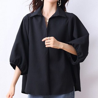 퀸이즈 히코 카라 브이넥 옆트임 오버핏 블라우스