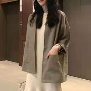 besteffie 린넨자켓 여성 라운드넥 블레이져 루즈핏 7부 여름 자켓 오버핏 자켓 E88