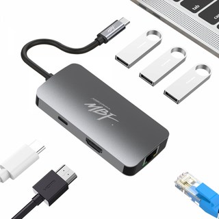 엠비에프 USB C타입 기가랜 HDMI 미러링 멀티 허브 PD MBF-UC6IN1, 메탈그레이, 1개