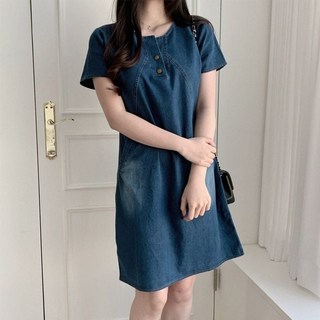 민소매 데님 절개 나시 청 원피스