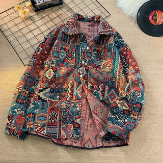 해피유통빈티지 남성 보헤미안 스타일 긴소매 패턴 셔츠 자켓 캐주얼 아우터CLY