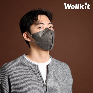 Wellkit 웰킷 숨쉬기 편한 국내 자재 국내 생산 KF94 새부리형 성인 대형 마스크, 5개, 10매, 그레이