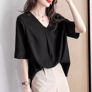 SAHINER 여성 브이넥 오피스룩 노카라 블라우스 ATX09