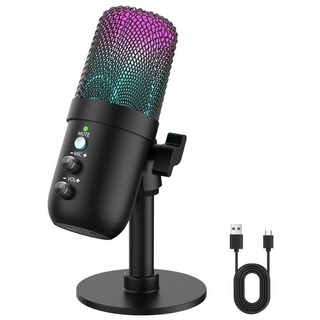 PANSHI 유선 USB 스탠드 콘덴서 게이밍 마이크 방송용 녹음용 MU1000, 블랙
