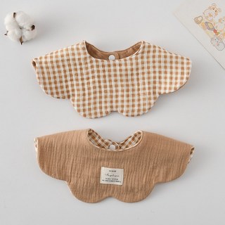 양면 사용 아기 턱받이 웨이브 레이스 부드러운 면 트리밍 타액수건, Fashion grid, 1개