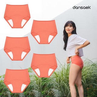 [단색] 컴포트에어 하이웨스트 생리팬티 (입는 오버나이트 초경 팬티형 생리대), 코랄 S, 5개, 1개입