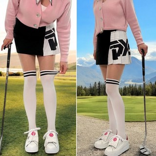 바이제이알 몸매보정 오버니 투톤 스트라이프 골프스타킹 2개세트, 3.화이트+화이트, 2개
