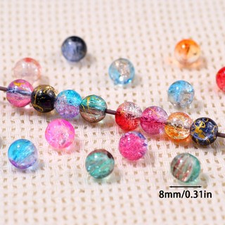 8/10mm 그라디언트 컬러 크랙 크리스탈 비즈 라운드 유리 스페이서 루즈 쥬얼리 만들기 팔찌 DIY 키 체인 액세서리, about 30pcs, xed Color 8mm