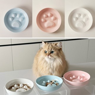고양이 발바닥 모양 반려동물 슬로우 식기 급체방지 도자기 밥그릇 물그릇, 1개, 블루