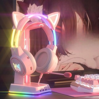 LED헤드셋 여자 크리에이터 개인방송 헤드셋 마이크 컬러풀 LED 고양이 헤드폰, 알데바란, 20 x26이어폰 현란한 헤드라이트 핑크