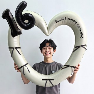 이벤트홀릭 블랙 숫자 하트프레임 풍선 생일파티용품세트(자유레터링) 포토존, 16, 1개, 크림 하트