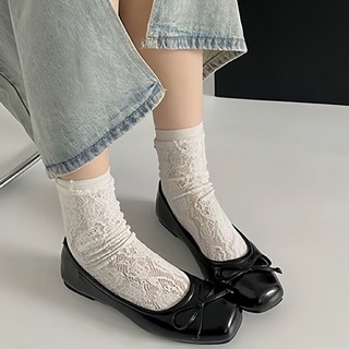 BIKASU 여성 메리제인 스퀘어토 푹신한 쿠션감 레트로 캐주얼 플랫슈즈