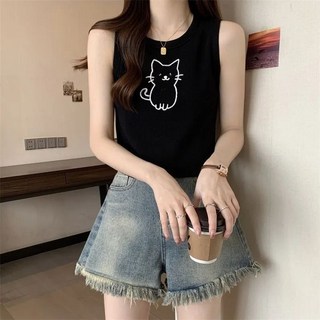 여성 민소매 티셔츠 캐주얼 민소매 나시 상의 루즈핏 봄 여름 캐릭터 나시 티셔츠 LPC