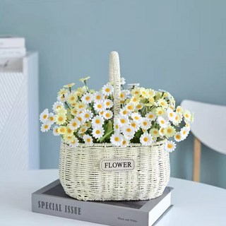 꽃바구니 조화꽃다발 시들지않는 꽃다발 조합꽃, 작다 데이지 꽃바구니, 1개