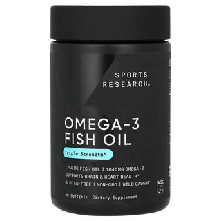 Sports Research 오메가3 피쉬 오일 트리플 스트렝스 1 250mg 소프트젤 90정, 1개