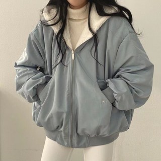 POMTOR 여성 빅사이즈 양면용 후리스 겨울 퍼 아우터 집업 후드 패딩 점퍼