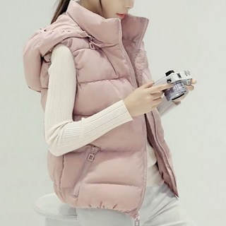 쪼예 여성 후드탈부착가능 슬림핏 집업 패딩 조끼