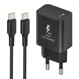 YINTO c타입 고속 충전기 25W PD3.0 PPS + C TO C 2M 100w 케이블 세트, 1개, 블랙
