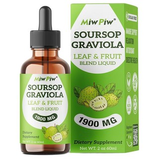 Soursop 그라비올라 리퀴드 드롭 1900MG 59.1ml(2온스) Soursop 쓴 잎 추출물 보충제 휴식 지원 및 면역 부스트 - 무설탕 천연 맛 허브 맛, 2 Fl Oz (Pack of 1)