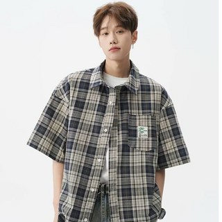 여름 남자 반팔 셔츠 폴로 셔츠 루즈핏 상의 남방 캐주얼 체크 반팔셔츠 C843